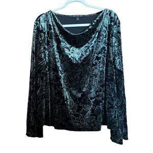 Briggs New York Top Womens 2X Multicolor Floral Faux Velvet Print Cowl Blouse